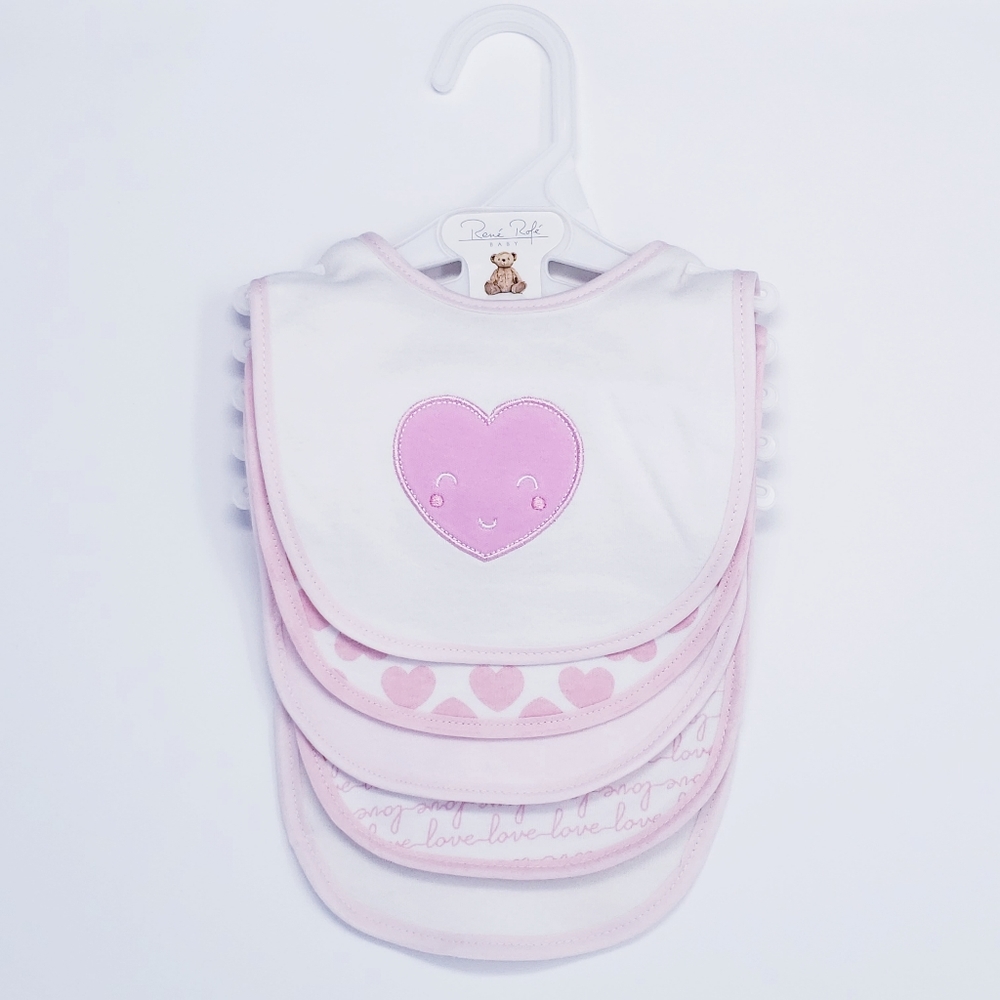 Baby Bib 5-Pack Pink & White Hearts for Baby Girl